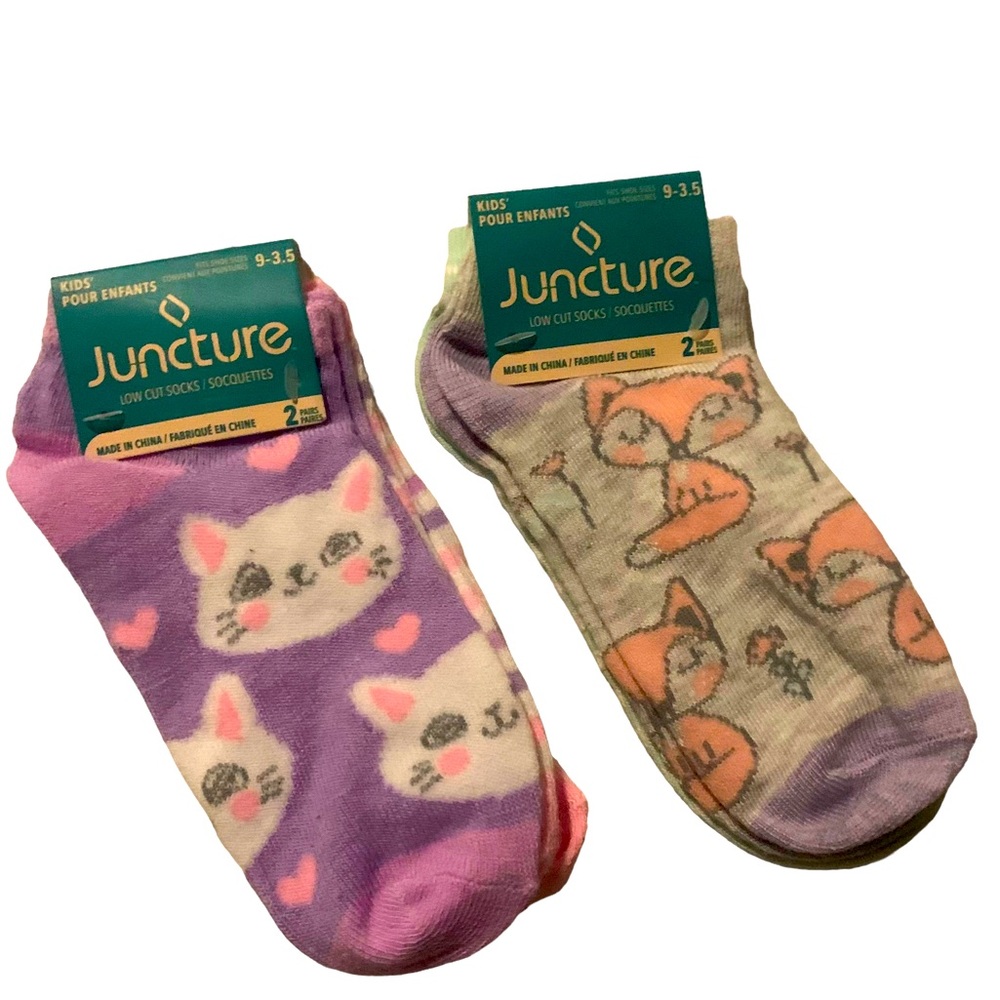 Juncture Ankle Socks NWT Kitty Cats Fox Stripes Little Girls Size 9-3.5